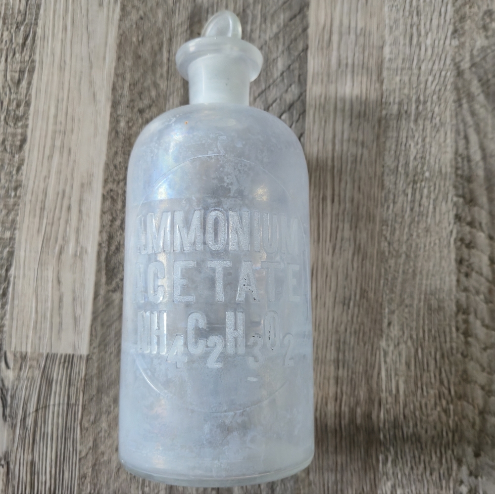 Antique BIM Apothecary Bottle Ammonium Acetate Raised Glass Formula Stopper